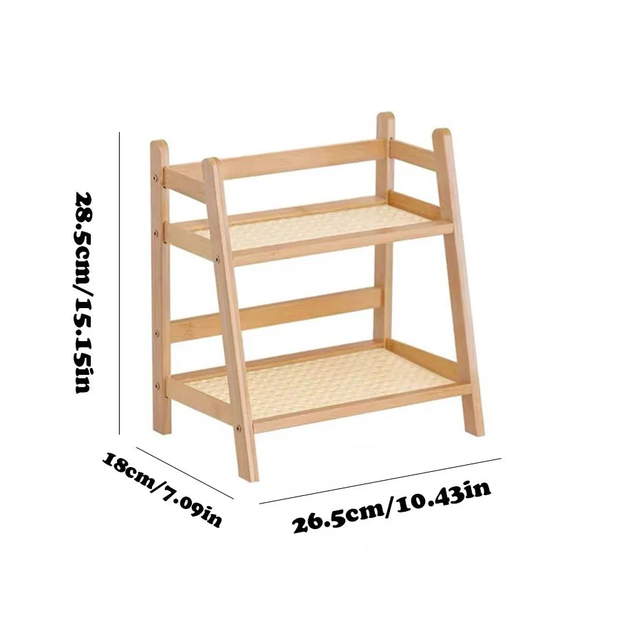 Countertop Organizer 2 Layer Coffee Cup Holder Multipurpose Bamboo Storage Shelf for Hotel Apartment Dressing Table Kitchen Home